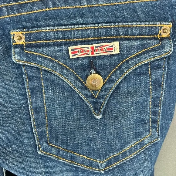Hudson Jeans low rise bootcut denim jeans, flap pockets, med wash, size 27