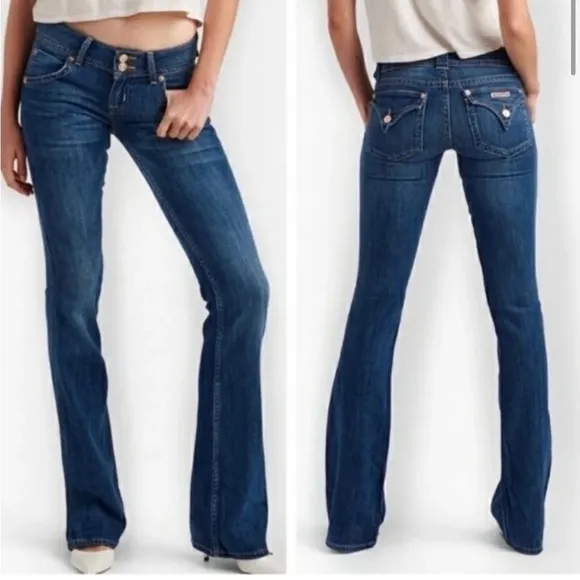 Hudson Jeans low rise bootcut denim jeans, flap pockets, med wash, size 27