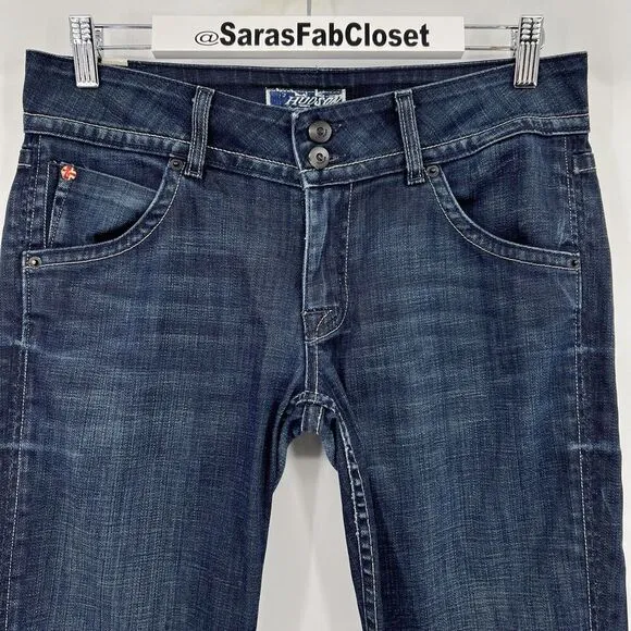 Hudson Mid Rise Signature Bootcut Jeans 2 Button Dark Wash Flap Pocket Size 30
