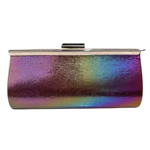 IRRIDESCENT FAUX LEATHER STATEMENT CLUTCH