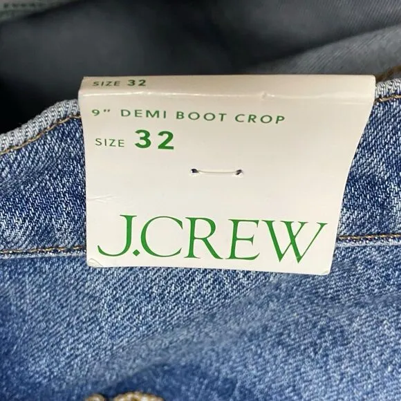 J Crew Jeans 9&quot; Demi Boot Crop Women 32 Raw Hem Denim Blue High Rise NWT BP584