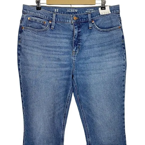 J Crew Jeans 9&quot; Demi Boot Crop Women 32 Raw Hem Denim Blue High Rise NWT BP584