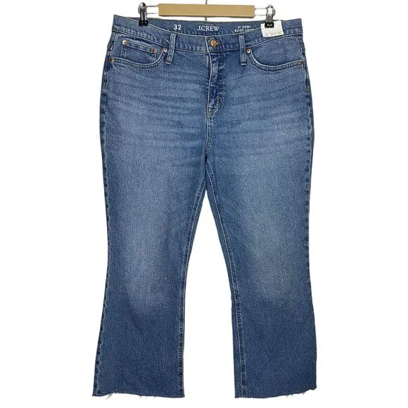 J Crew Jeans 9&quot; Demi Boot Crop Women 32 Raw Hem Denim Blue High Rise NWT BP584