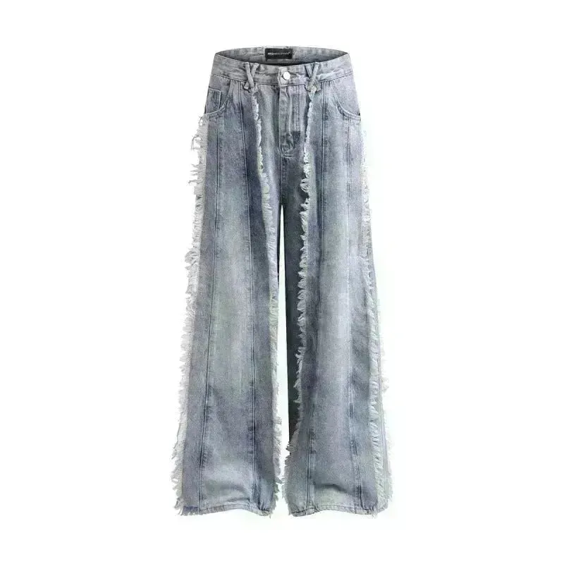 Jeans Destroyed Loose Burrs Wide Leg Bootcut Pants
