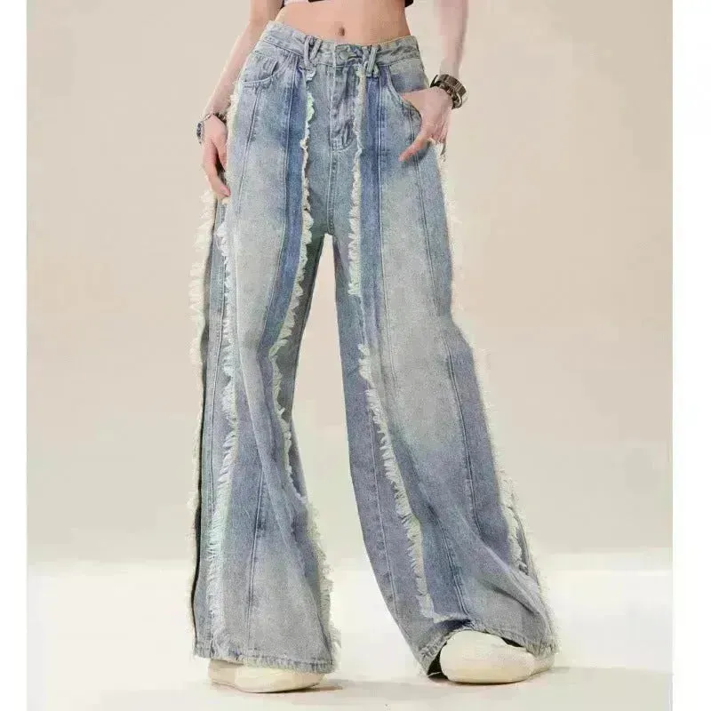 Jeans Destroyed Loose Burrs Wide Leg Bootcut Pants