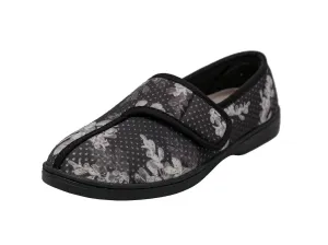 Jewel 2 Black Printed Flower Women's Slipper