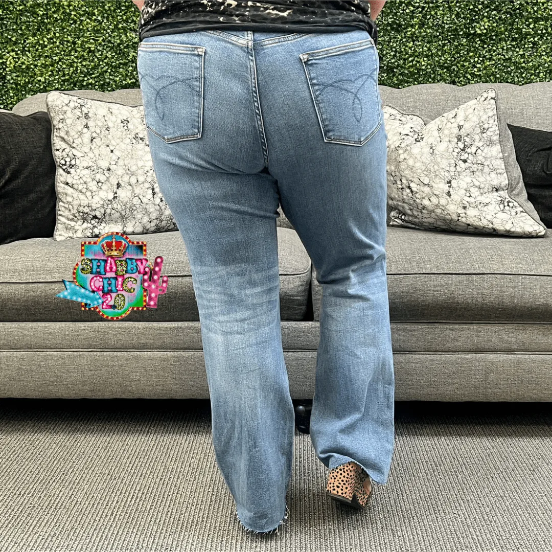 Judy Blue Mid Rise Bootcut Raw Hem Jeans