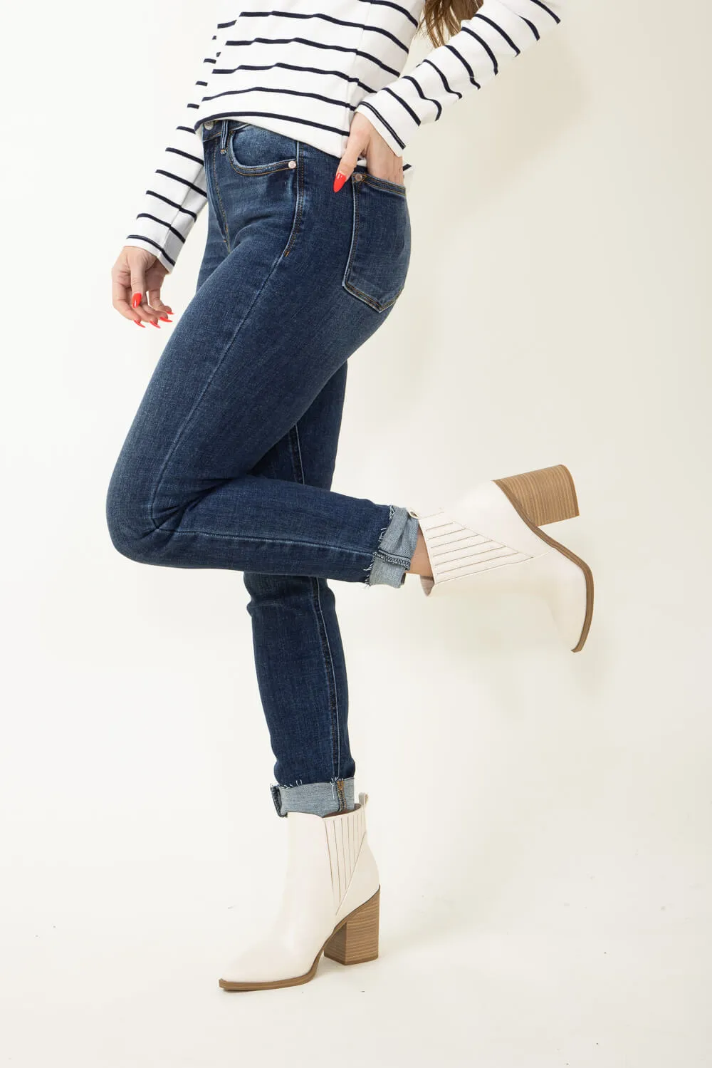 Judy Blue Mid Rise Vintage Raw Hem Skinny Jeans for Women | 82527REG