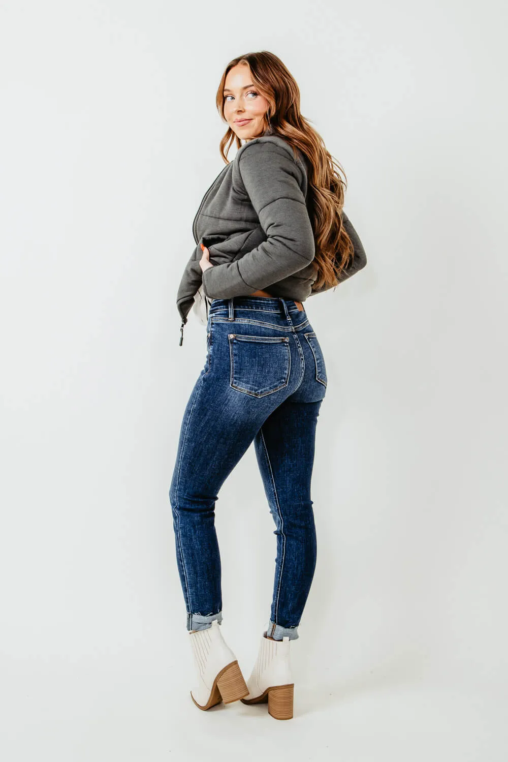 Judy Blue Mid Rise Vintage Raw Hem Skinny Jeans for Women | 82527REG