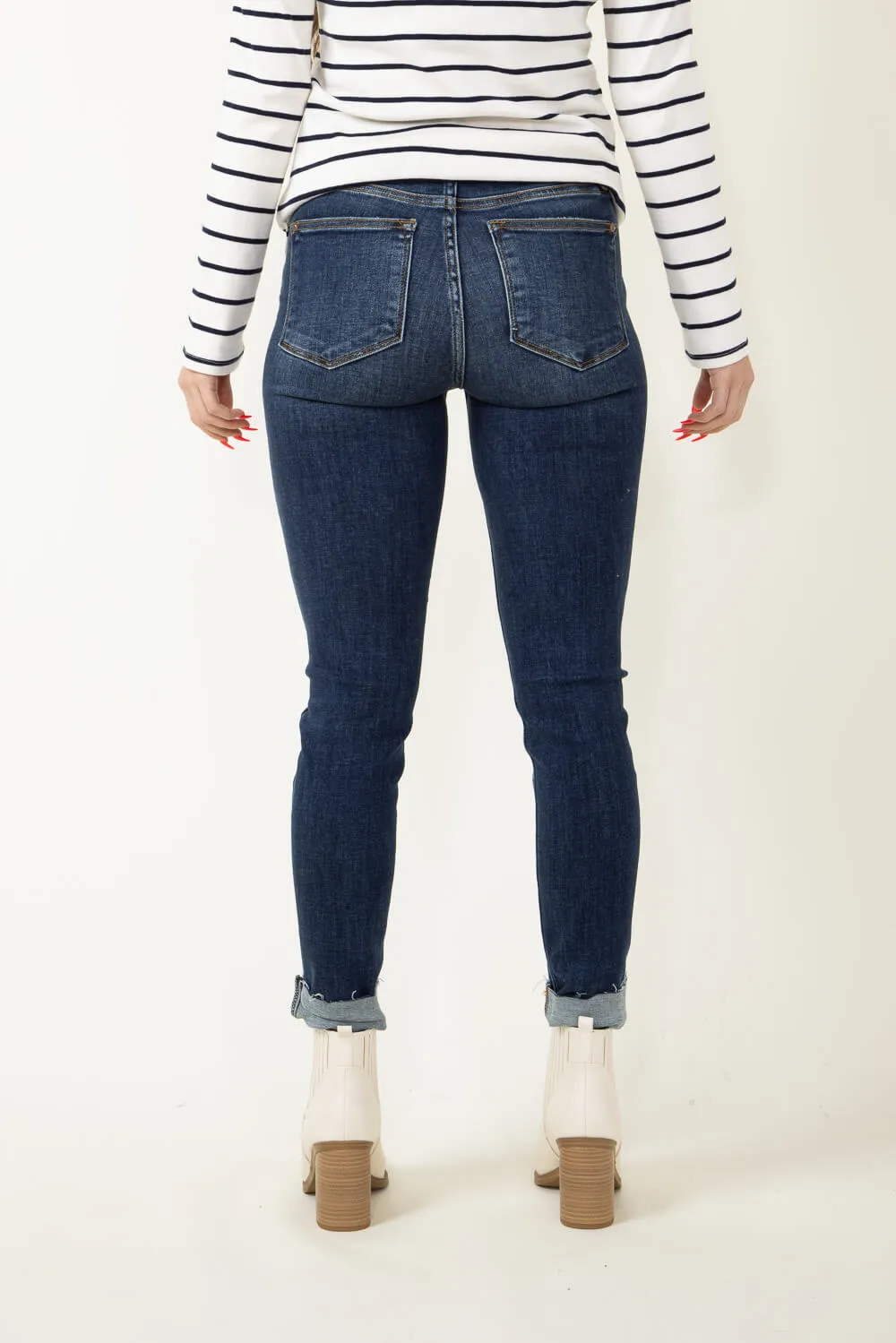 Judy Blue Mid Rise Vintage Raw Hem Skinny Jeans for Women | 82527REG