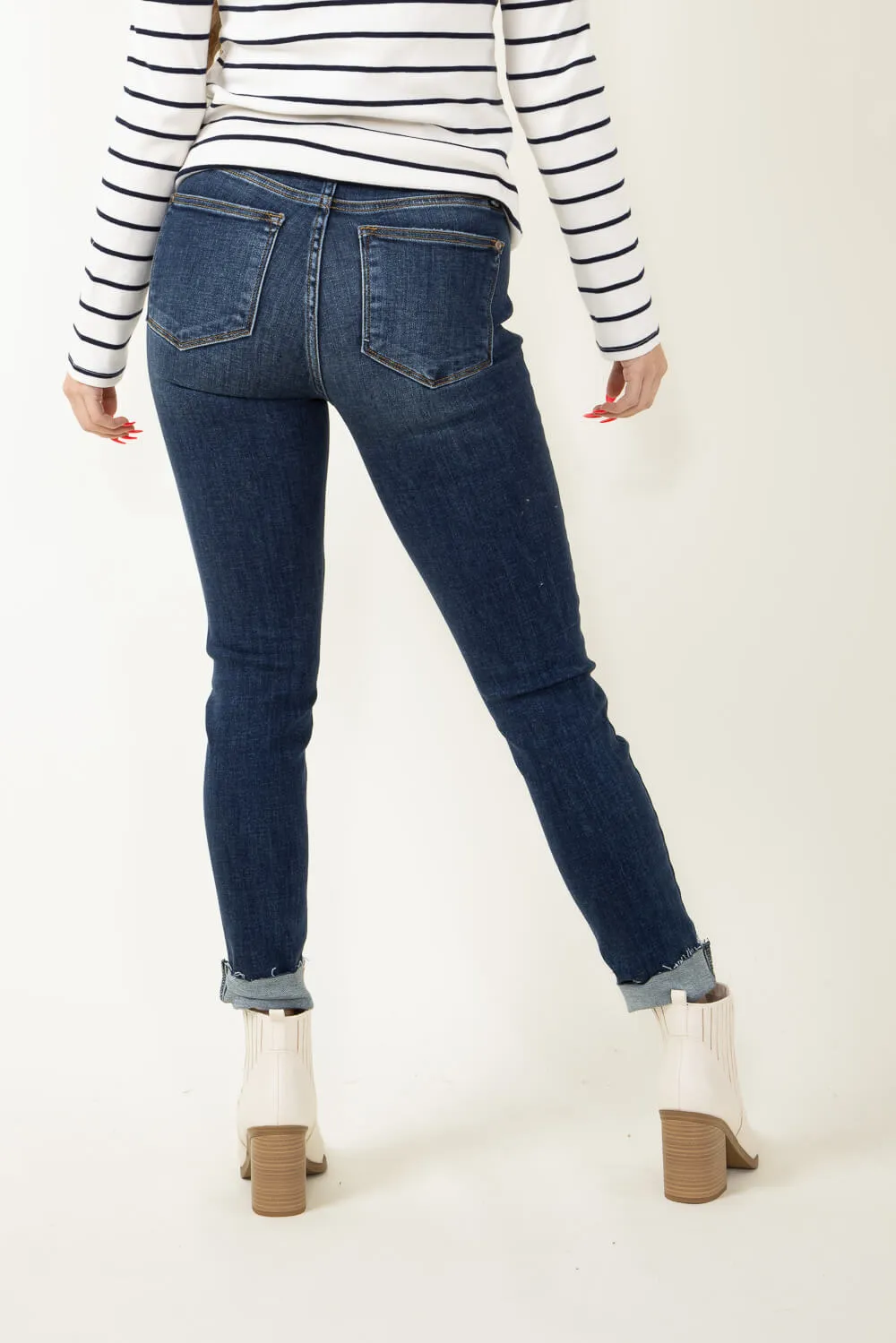 Judy Blue Mid Rise Vintage Raw Hem Skinny Jeans for Women | 82527REG
