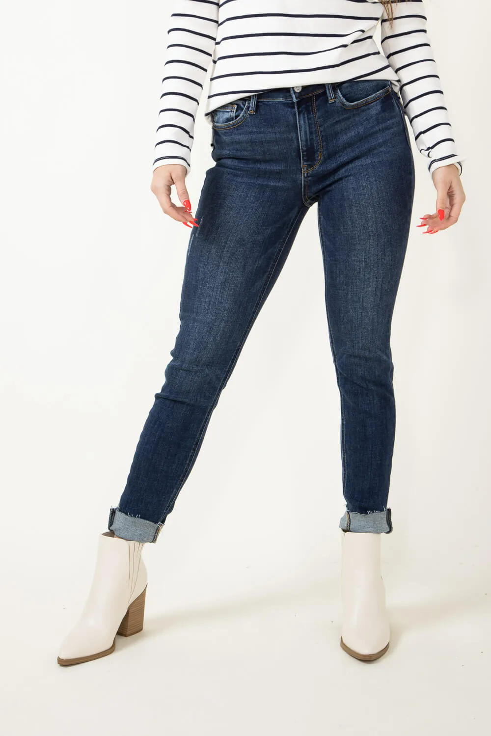 Judy Blue Mid Rise Vintage Raw Hem Skinny Jeans for Women | 82527REG