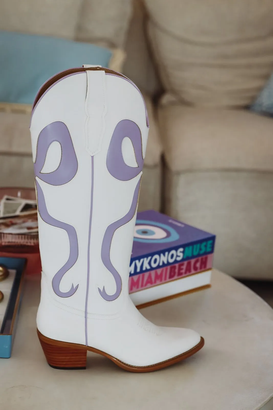 Just a City Girl Cowboy Boots - White and Light Purple
