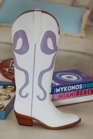Just a City Girl Cowboy Boots - White and Light Purple