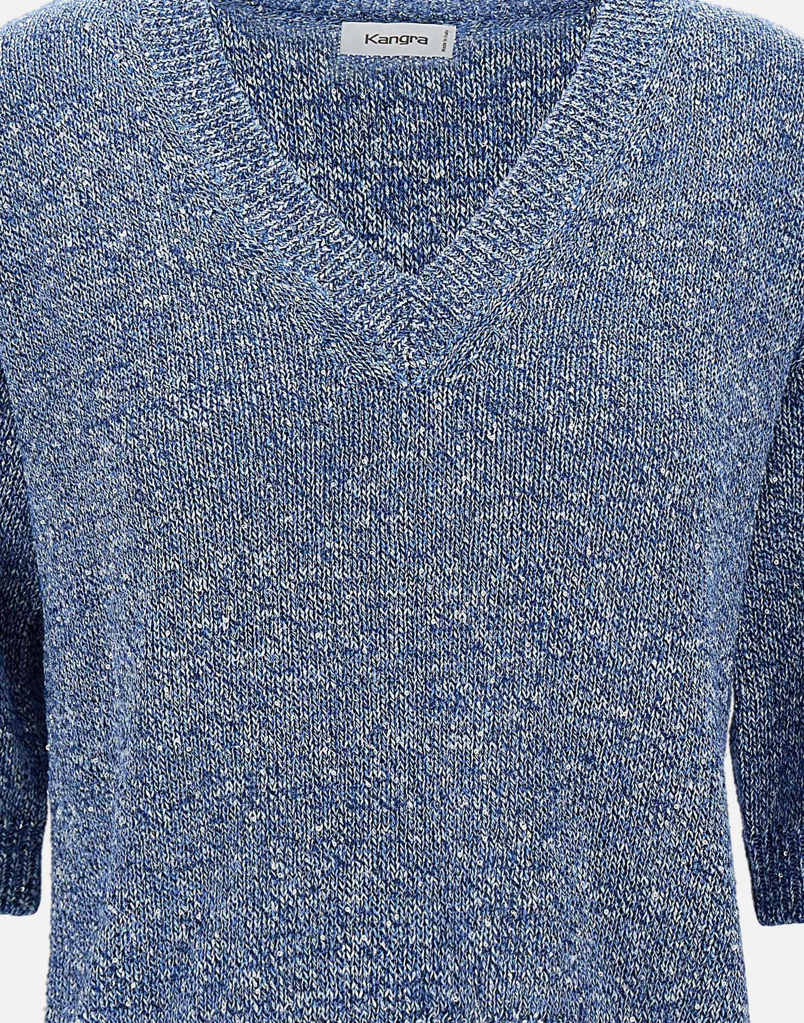 Kangra Blue Cotton Viscose Sequin Sweater