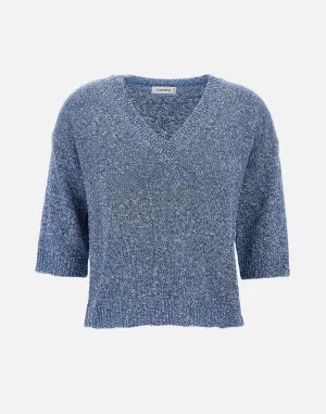 Kangra Blue Cotton Viscose Sequin Sweater