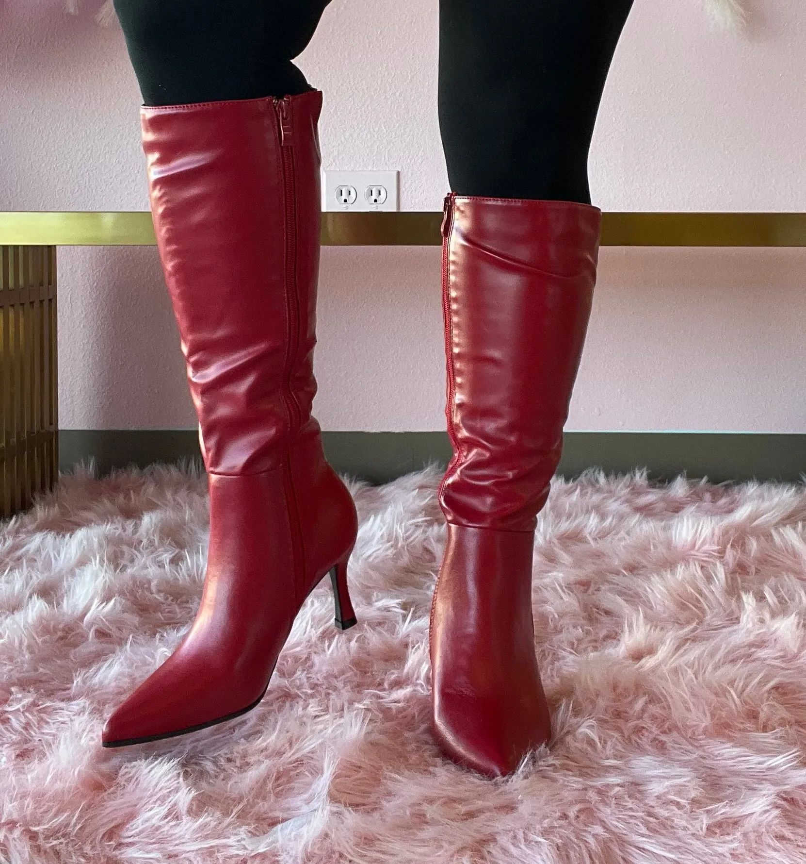 KAYLEE-1 Red Faux Leather Knee-High Boot