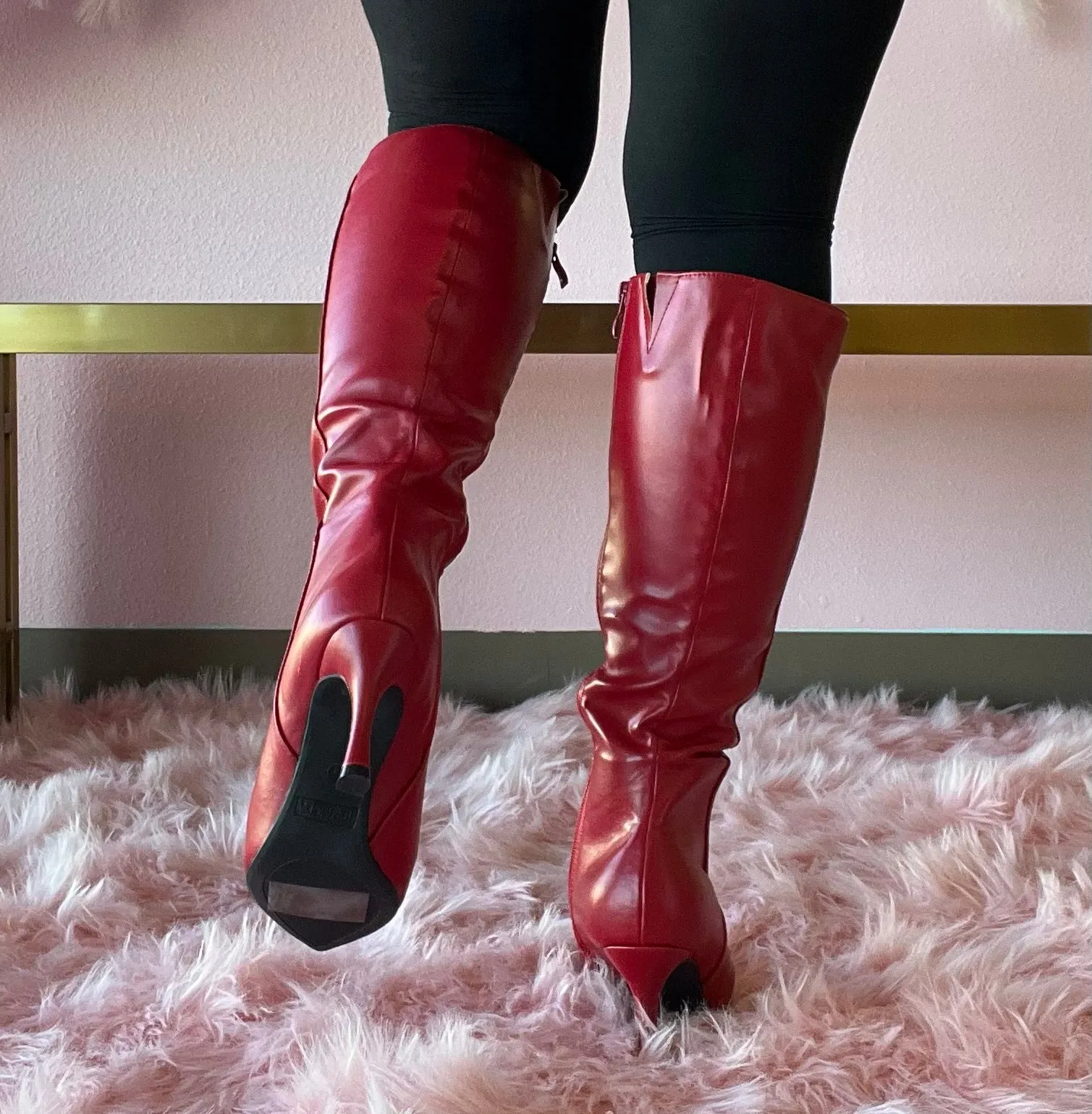 KAYLEE-1 Red Faux Leather Knee-High Boot