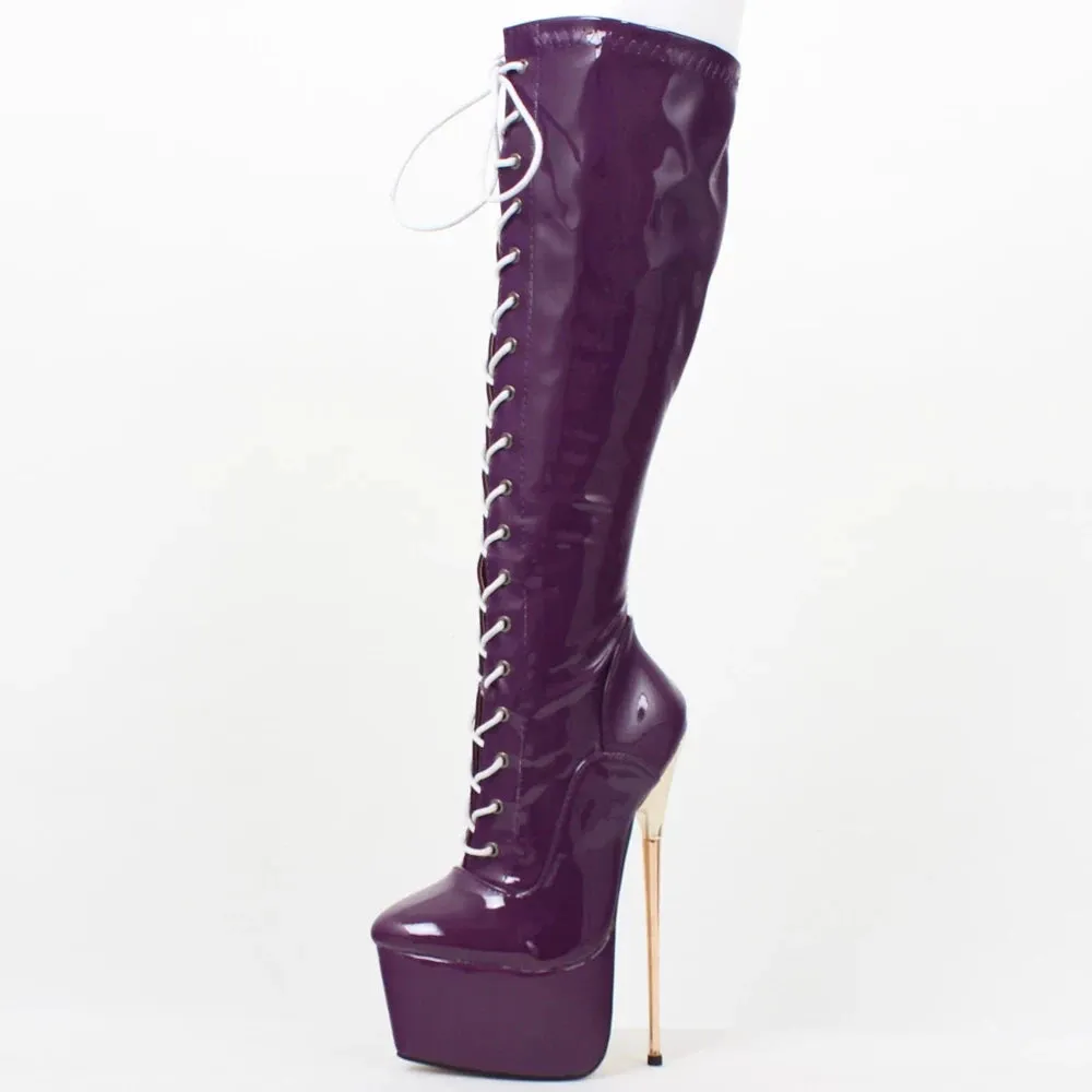 Knee-High Boots 22CM Super High Heel Platform Cross-tied Stiletto Metal Heels Prom shoes