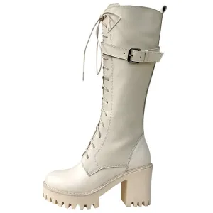 Knee High Motorcycle Boots Female Round Toe Platform Pumps Shoes