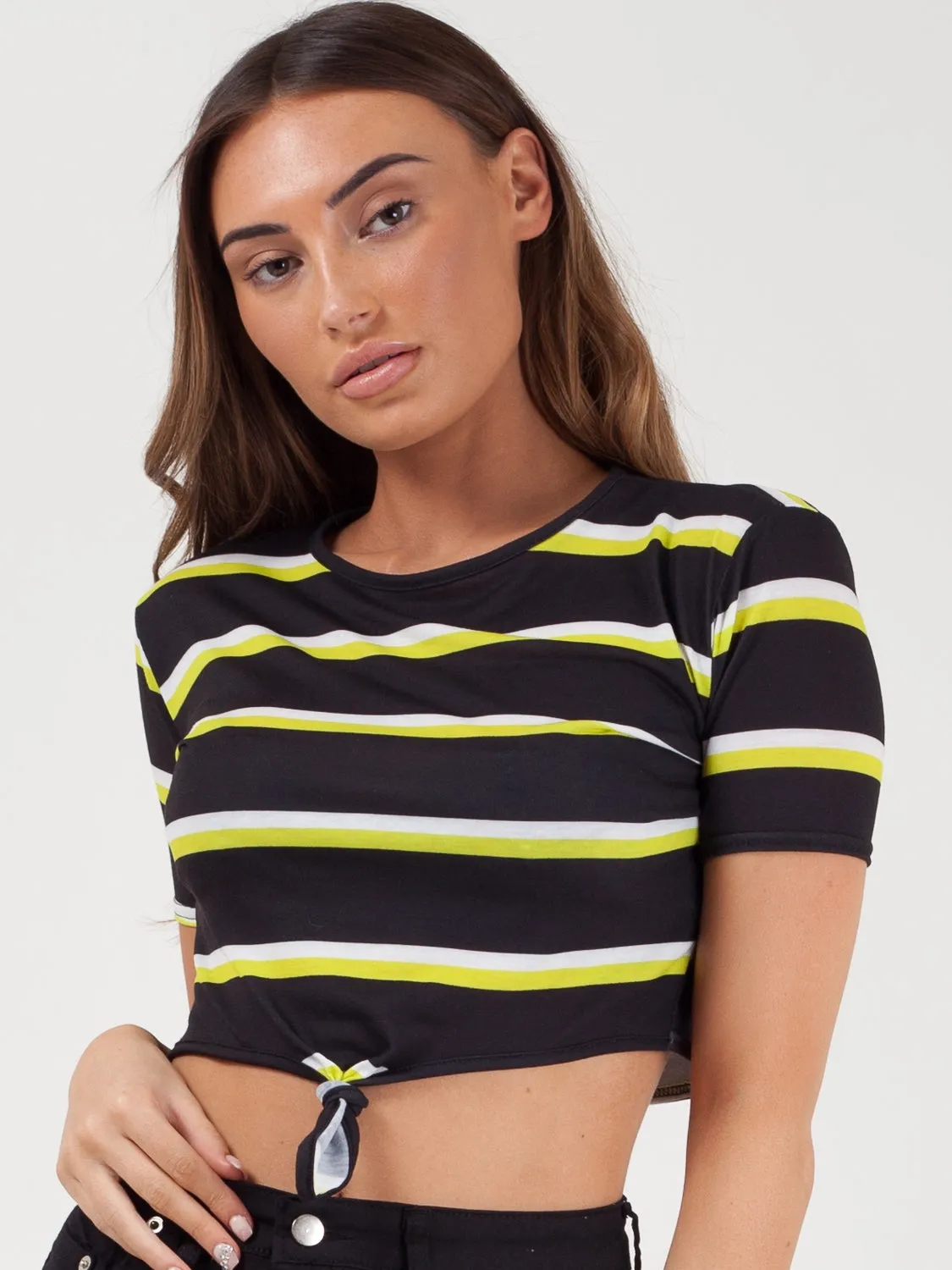 Knot Front Striped Crop Top