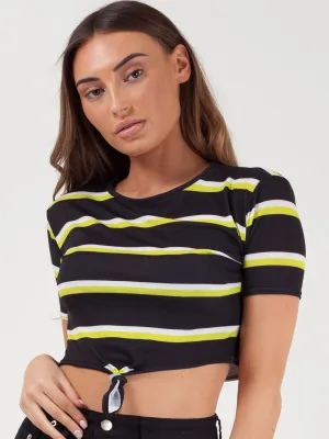 Knot Front Striped Crop Top