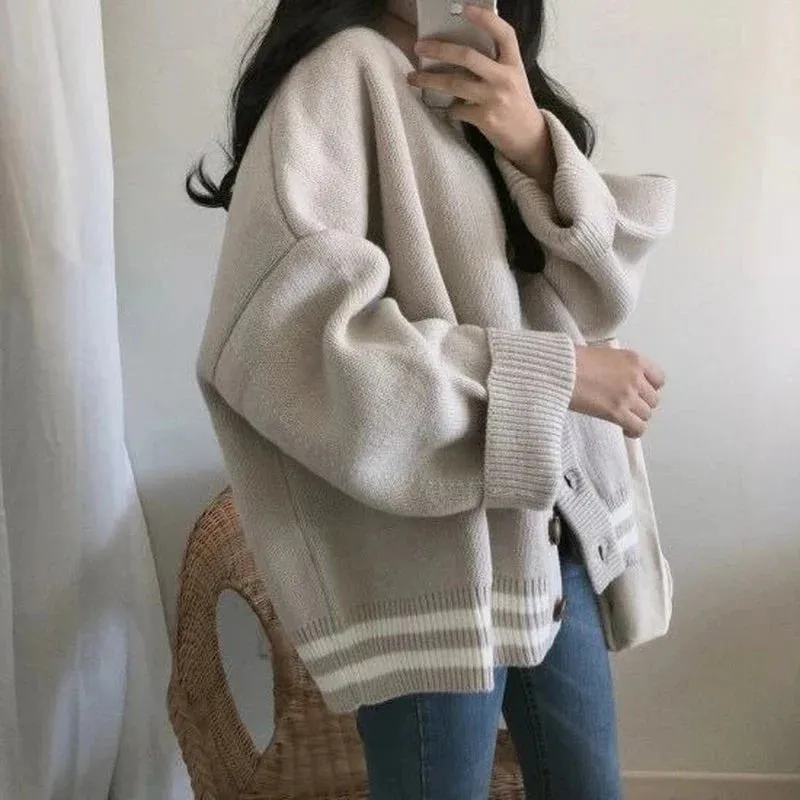 Korean Style V-Neck Loose Fit Cardigan Sweaters