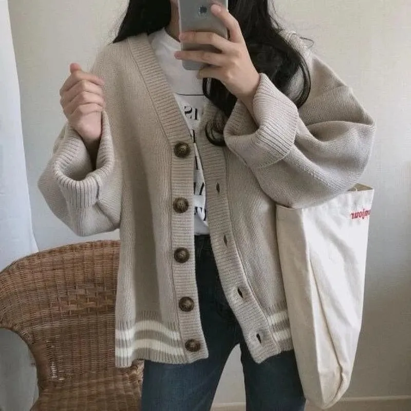 Korean Style V-Neck Loose Fit Cardigan Sweaters
