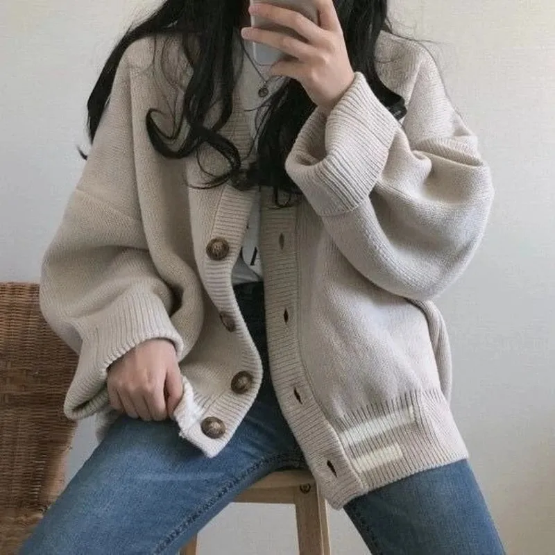 Korean Style V-Neck Loose Fit Cardigan Sweaters