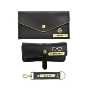 Ladies 3 Pc Combo 1.0 (Minimal Clutch 1.0, Eyewear, Keychain with Hook) (Black)