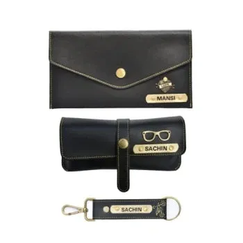 Ladies 3 Pc Combo 1.0 (Minimal Clutch 1.0, Eyewear, Keychain with Hook) (Black)
