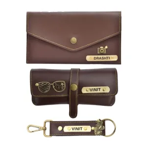 Ladies 3 Pc Combo 1.0 (Minimal Clutch 1.0, Eyewear, Keychain with Hook) (Brown)