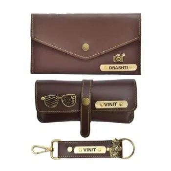 Ladies 3 Pc Combo 1.0 (Minimal Clutch 1.0, Eyewear, Keychain with Hook) (Brown)