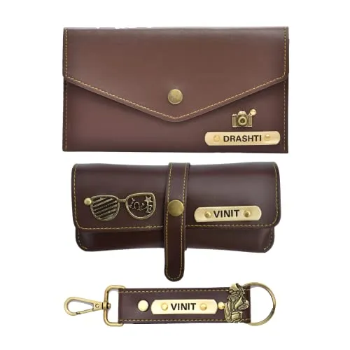 Ladies 3 Pc Combo 1.0 (Minimal Clutch 1.0, Eyewear, Keychain with Hook) (Brown)