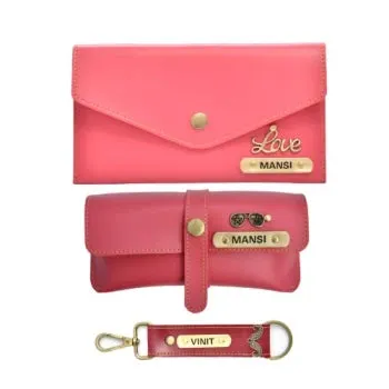 Ladies 3 Pc Combo 1.0 (Minimal Clutch 1.0, Eyewear, Keychain with Hook) (Pink)
