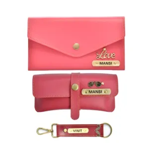 Ladies 3 Pc Combo 1.0 (Minimal Clutch 1.0, Eyewear, Keychain with Hook) (Pink)