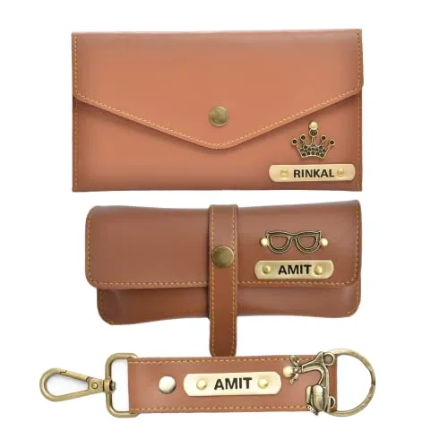 Ladies 3 Pc Combo 1.0 (Minimal Clutch 1.0, Eyewear, Keychain with Hook) (Tan)