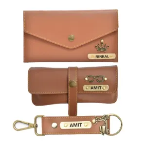 Ladies 3 Pc Combo 1.0 (Minimal Clutch 1.0, Eyewear, Keychain with Hook) (Tan)