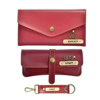Ladies 3 Pc Combo 1.0 (Minimal Clutch 1.0, Eyewear, Keychain with Hook) (Wine Red)