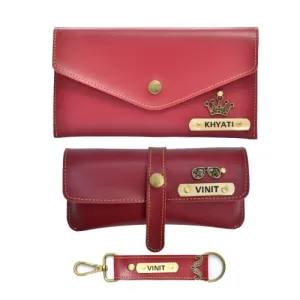 Ladies 3 Pc Combo 1.0 (Minimal Clutch 1.0, Eyewear, Keychain with Hook) (Wine Red)