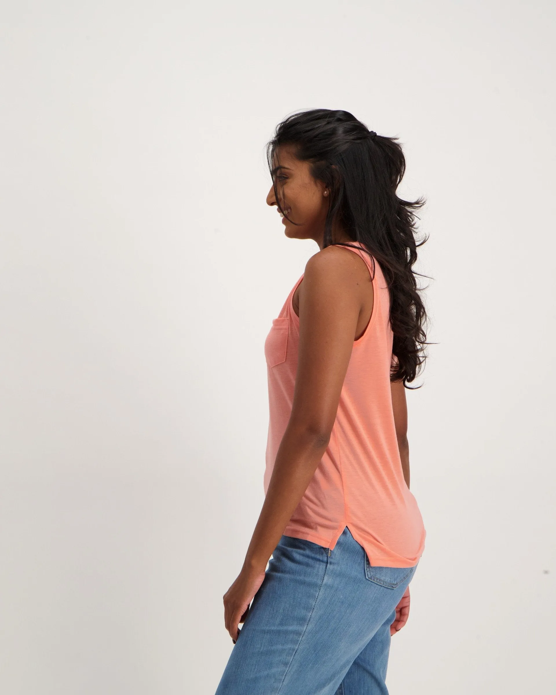 Ladies Pocket Tank - Coral