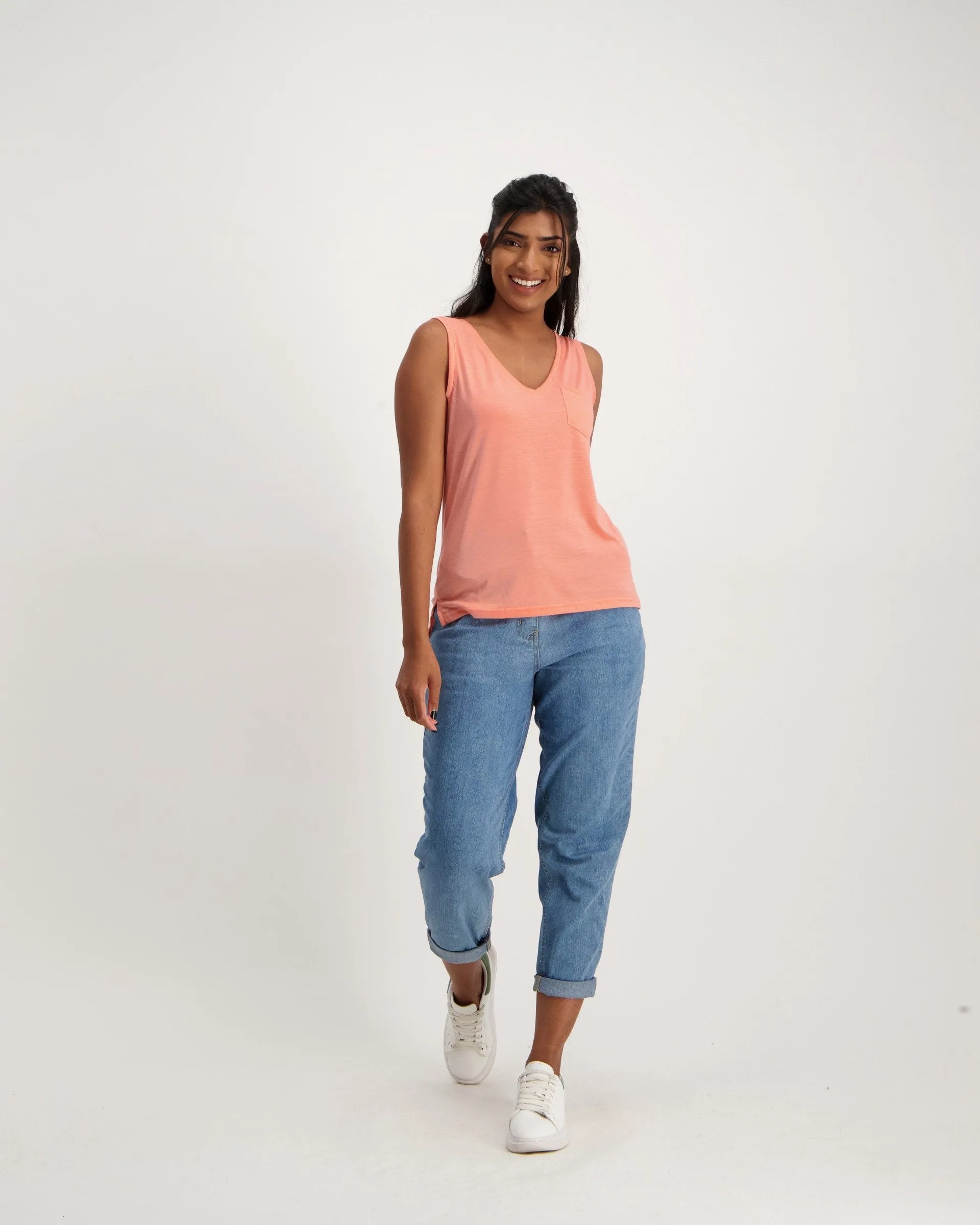 Ladies Pocket Tank - Coral