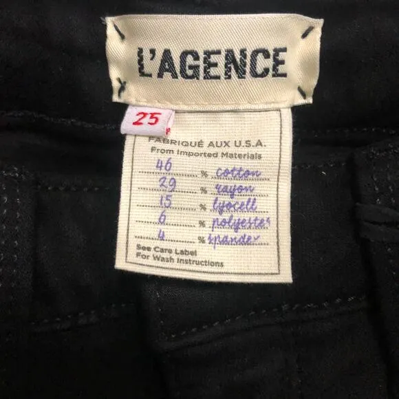L'Agence noir black skinny zip jeans size 25