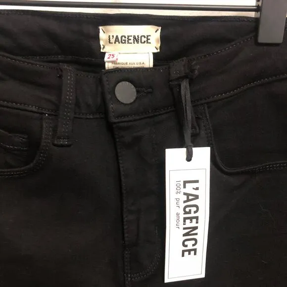 L'Agence noir black skinny zip jeans size 25