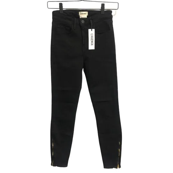 L'Agence noir black skinny zip jeans size 25