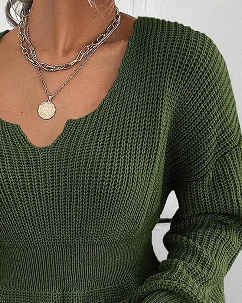 Lantern Sleeve Chunky Knit Sweater