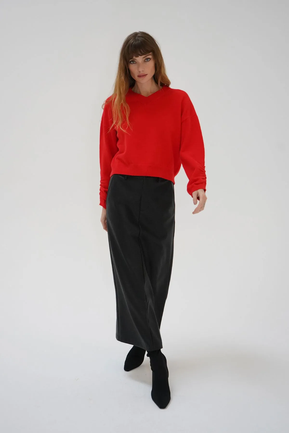 Latigo V Neck Sweater - Red