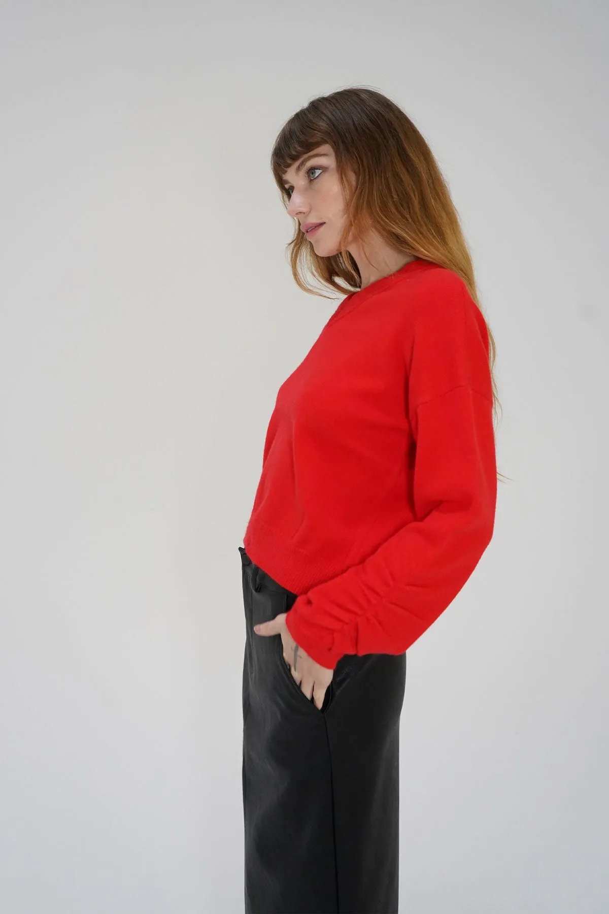 Latigo V Neck Sweater - Red