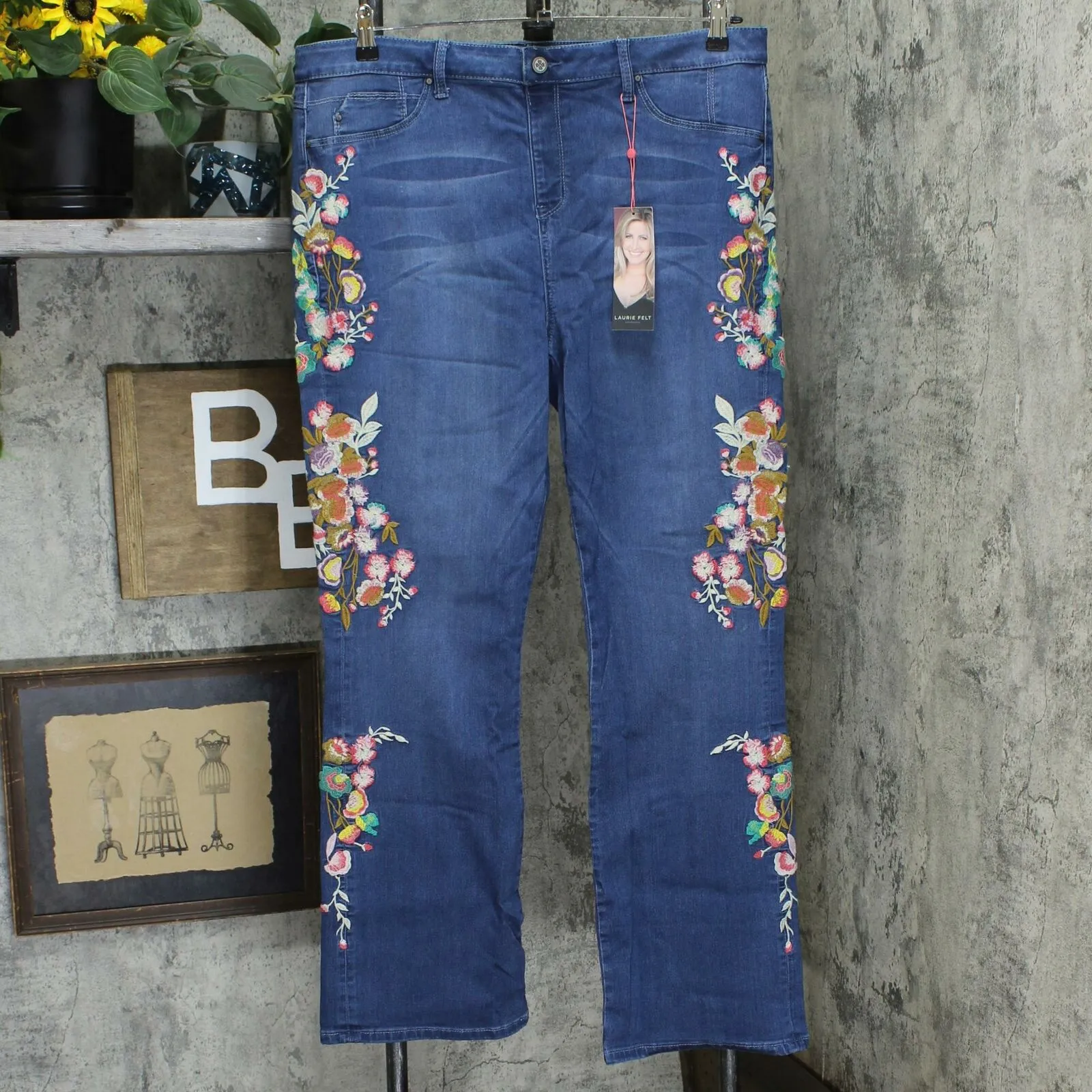 Laurie Felt Plus Size Silky Denim Embroidered Boot-Cut Jeans