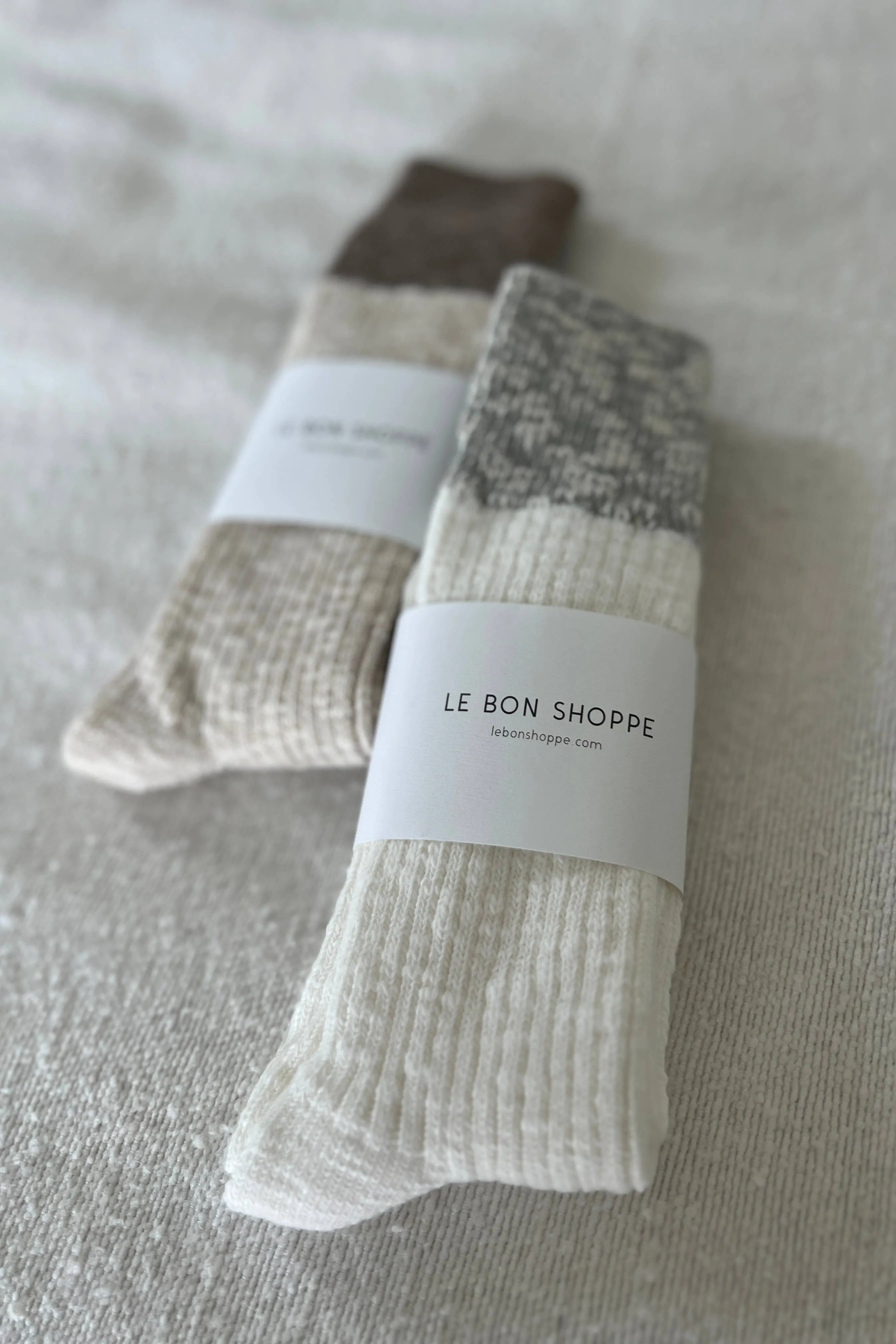 Le Bon Shoppe - Color Block Cottage Socks: White Linen/Ht. Grey